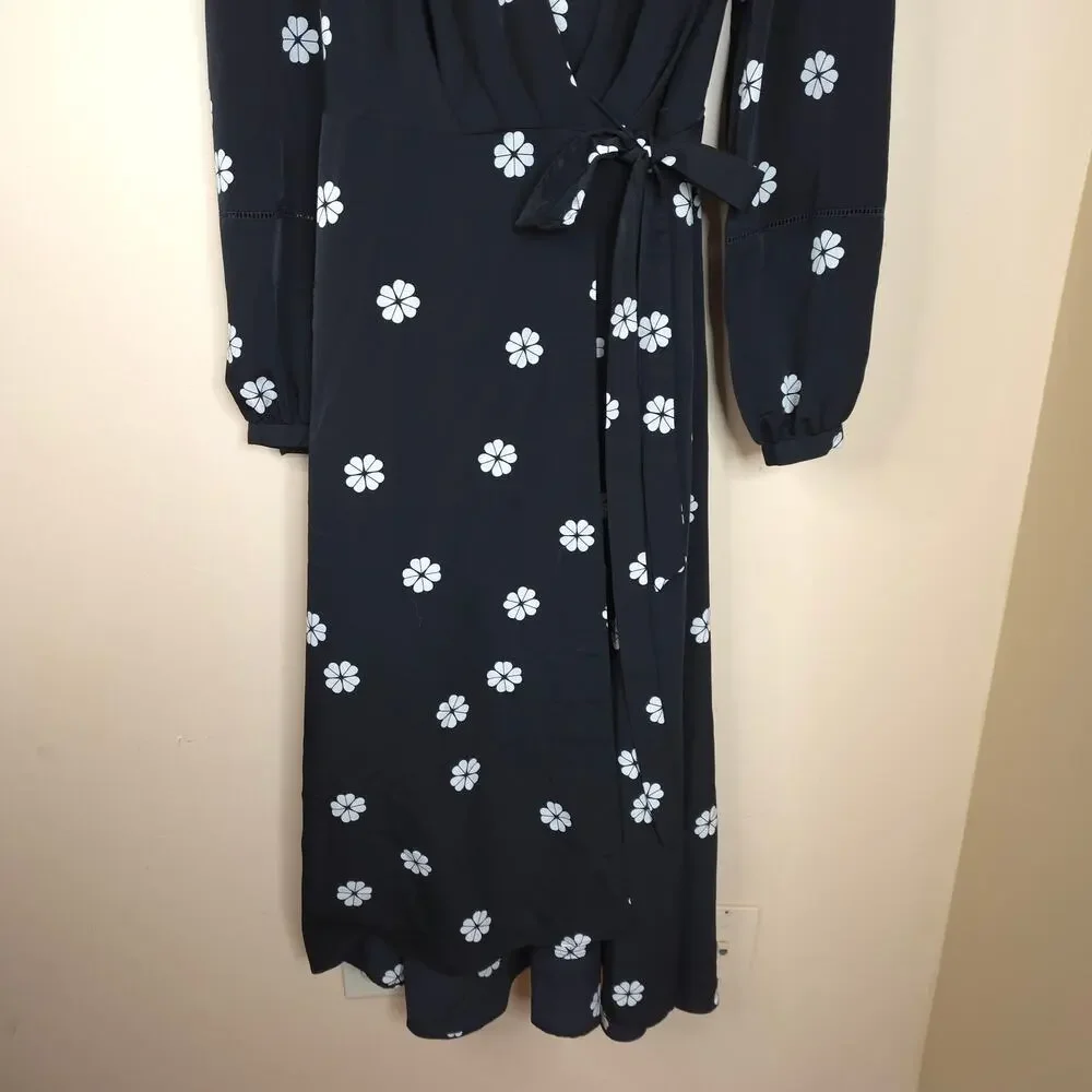 Kate Spade Long Sleeve Spade Clover Wrap Dress in Black Size 12
